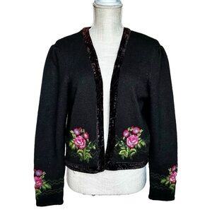 Vintage Illustrations knit sweater 90s embroidered Women Size Medium